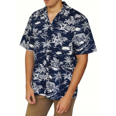 Chemise hawaienne bleu marine