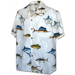Chemise Hawaïenne Vintage Aftco Bluewater - Taille L, Pour La Pêche, Occasion Très Bon état, Made In USA
