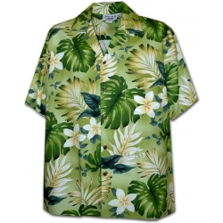 Chemise Hawaenne SUNSHINE FLOWERS (verte)