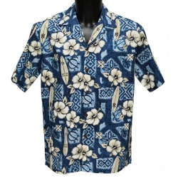 Chemise Hawaienne Hibiscus Surfs Blue