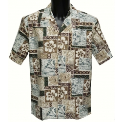 Chemise Hawaienne Hibiscus Tapa Brown