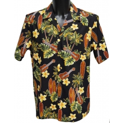 Chemise Hawaienne MUSIC AND SURFS NOIR