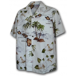 Chemise Hawaienne PARADISE ISLAND Blanche
