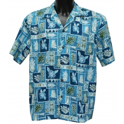 Chemise hawaienne PINEAPPLE BLOCK BLUE