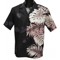 Chemise Hawaienne Side Monstera Fern Black