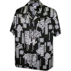 Chemise Hawaienne STYLIZED TURTLES BLACK