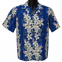 Chemise hawaienne VINTAGE PLUMERIA BLUE