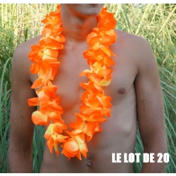 Collier de fleur Hawaï orange par 20