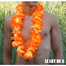 Collier de fleur Hawaï orange par 5