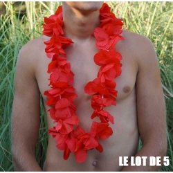 Collier de fleur Hawaï rouge par 5
