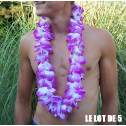 Collier de fleur Hawaï violet par 5