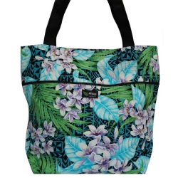 Sac fourre-tout reversible Tahiti Plumeria Turquoise