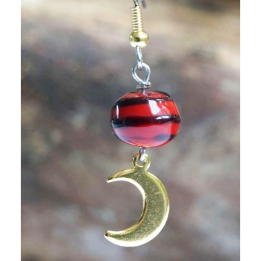 Boucle d'oreille en verre fil rouge et noir