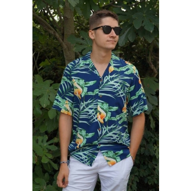 Chemise hawaienne bleue en viscose