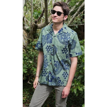chemise hawaienne tribale verte
