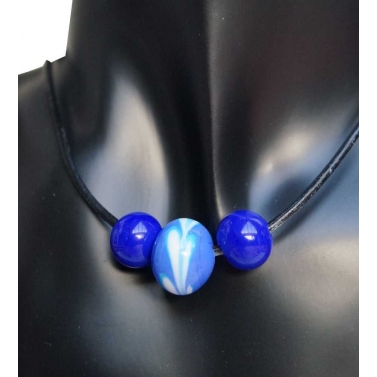 Collier en verre trois perles bleu sign CouleurTropiques