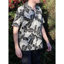 Chemise hawaienne EDEN LEAF noire