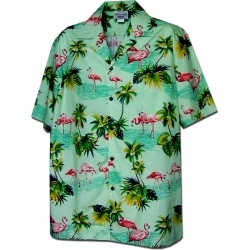 Chemise Hawaienne FLAMINGO IN GREEN