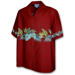 Chemise Hawaienne FLEURS D'HAWAI ROUGE