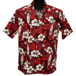 Chemise Hawaienne Hibiscus Surfs Red