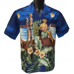 Chemise Hawaienne Hula Girl Blue