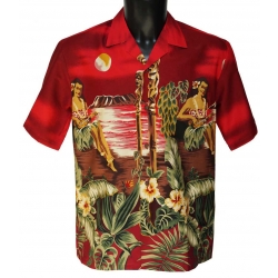 Chemise Hawaienne Hula Girl Red