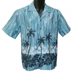 Chemise Hawaienne Palms Hawaiian Village Bleu