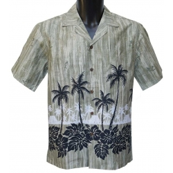 Chemise Hawaienne Palms Hawaiian Village Kaki