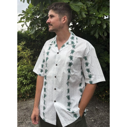 Chemise Hawaienne SIDE TURTLES blanc vert
