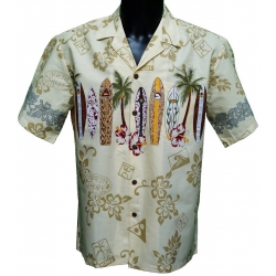 Chemise Hawaienne SURF BOARD BEACH Beige