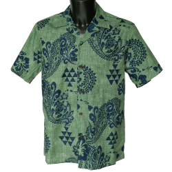 Chemise Hawaienne TRIBAL FLOWERS verte