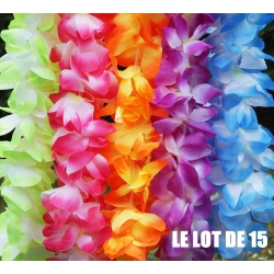 Collier de fleur Hawaï mixteB Lot de 15