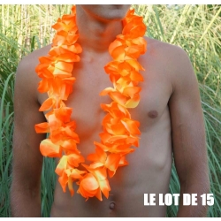 Collier de fleur Hawaï orange par 15