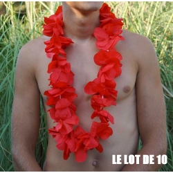 Collier de fleur Hawaï rouge par 10