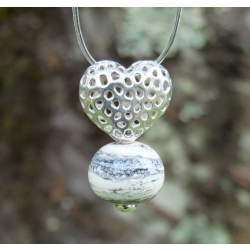 Pendentif Coeur argent et Perle en verre fil 3