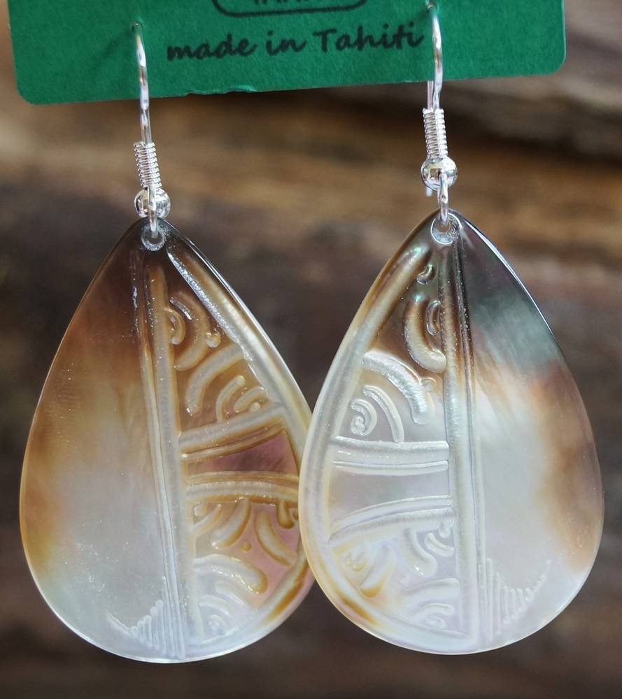 boucles d'oreilles en forme de goutte, en nacre de Tahiti ...