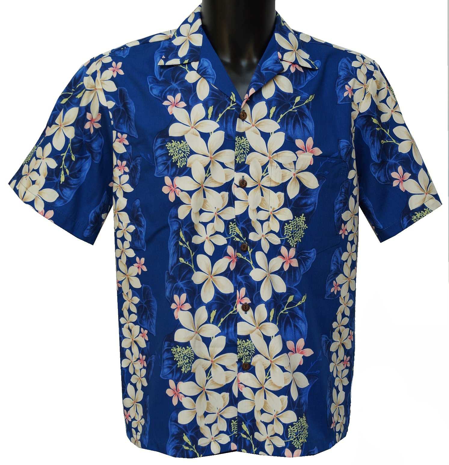 Authentique chemise hawaienne Plumeria panel black