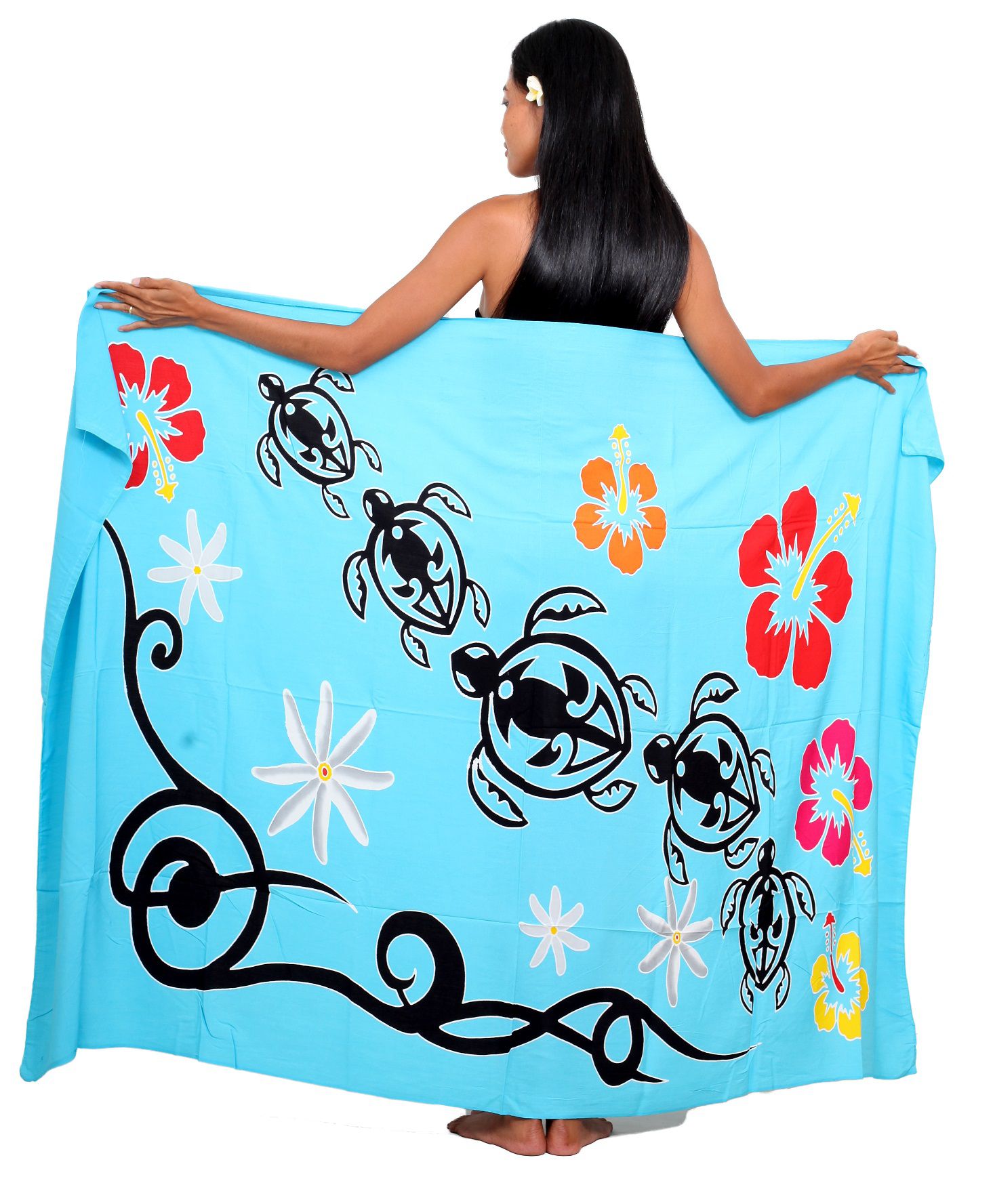 Superbe pareo tahitien peint à la main dans la plus pure tradition