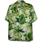 Chemise Hawaïenne SUNSHINE FLOWERS (verte)