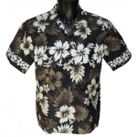 Chemise Hawaienne Hibiscus and Fern Black