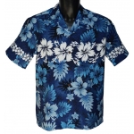 Chemise Hawaienne Hibiscus and Fern Blue