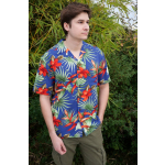 Chemise hawaienne HIBISCUS ON PARADISE BLEUE