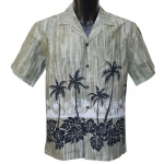 Chemise Hawaienne Palms Hawaiian Village Kaki