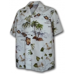 Chemise Hawaienne PARADISE ISLAND Blanche