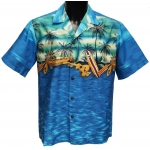 Chemise Hawaienne Sunset canoé bleue