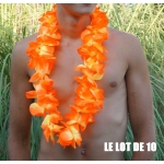 Collier de fleur Hawaï orange par 10