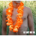 Collier de fleur Hawaï orange par 15