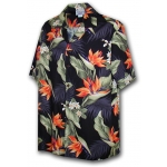 Chemise Hawaienne BIRDS OF PARADISE noire