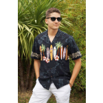Chemise Hawaienne SURF BOARD BEACH noire